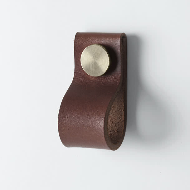 Loop Round Handle, Black leather, Polished Copper